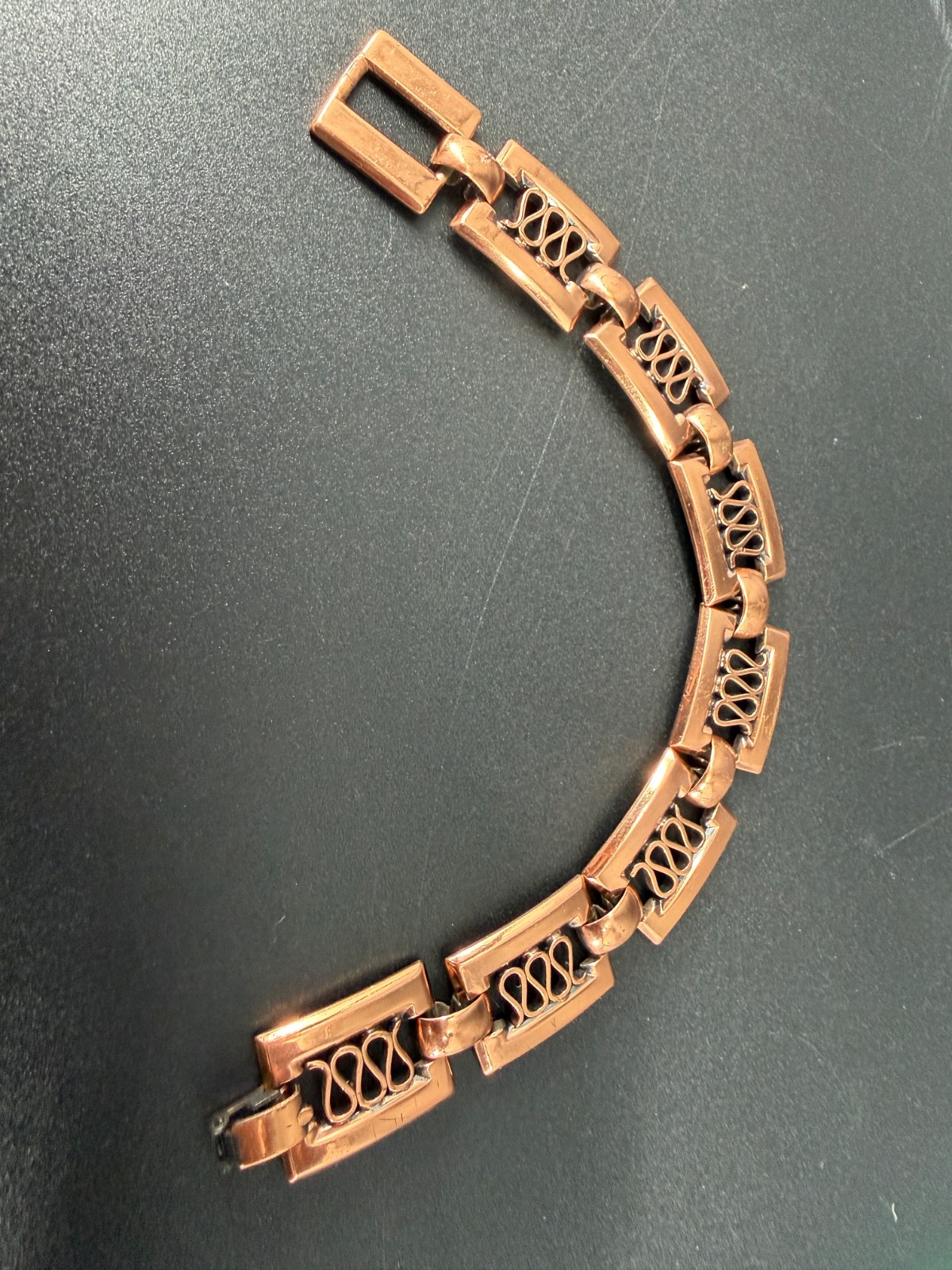 Vtg Renoir Copper Color Rectangle Link Mid Century Modernist Bracelet