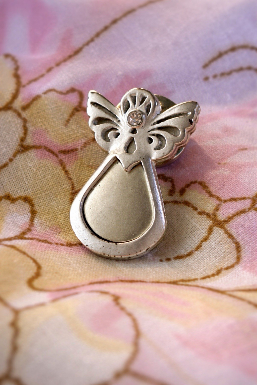 Vintage Angel Pin Silver Tone Rhinestone Guardian Faith Devotional Brooch Faith