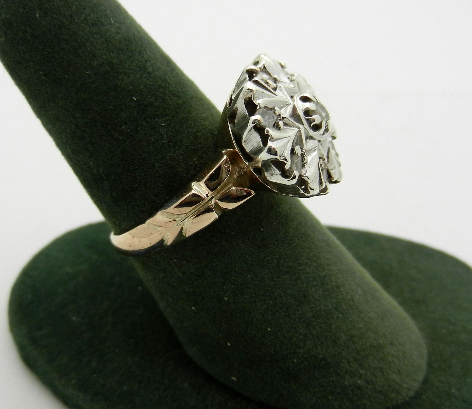 Antique Silver and 9kt Pink Gold and Rose Cut Diamond Ring size 7