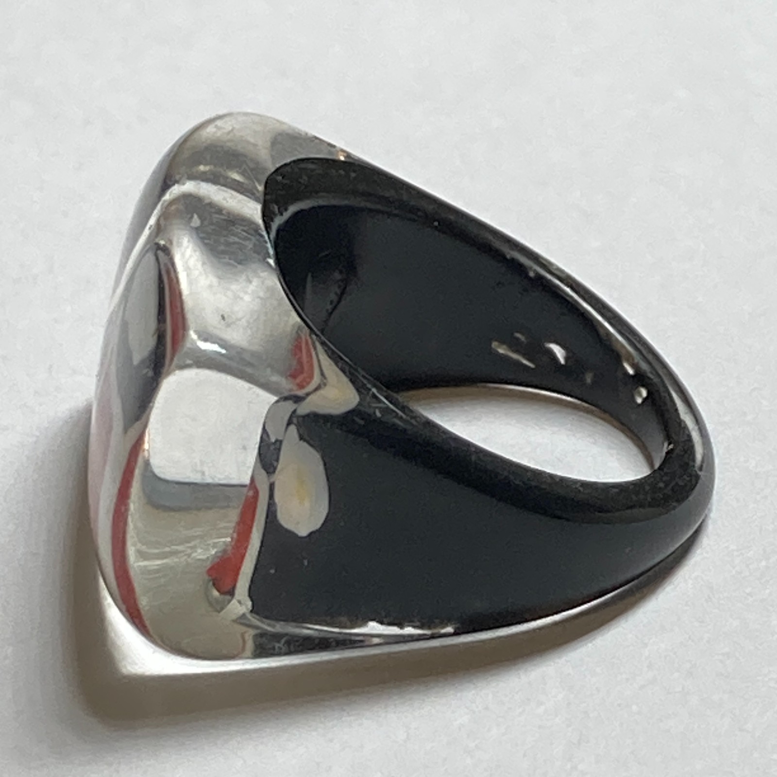 Vintage Acrylic Lucite Cocktail Ring Size 6 6.5 Black White Geometric Hand Made