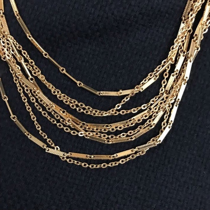Vintage Gold Tone Mixed Chain Multi-Strand Layered Statement Choker Retro