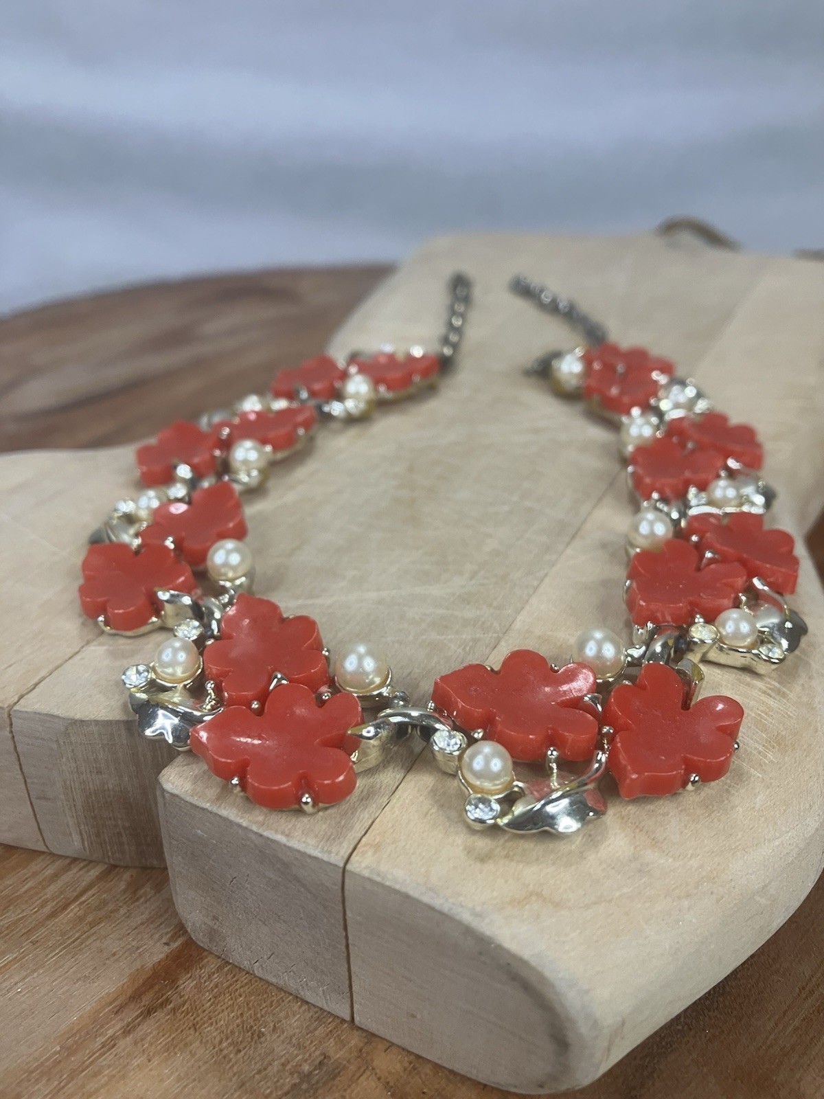Vintage Red Posey Flower Statement Necklace