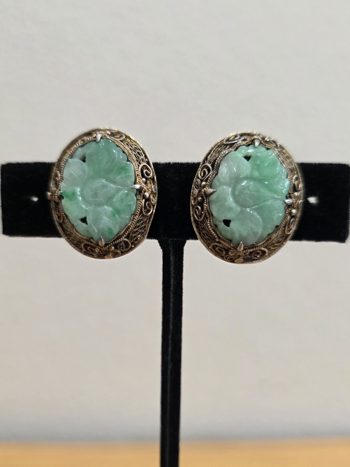 Antiqur Qing Dynasty China Export Jaditte Sterling Earrings