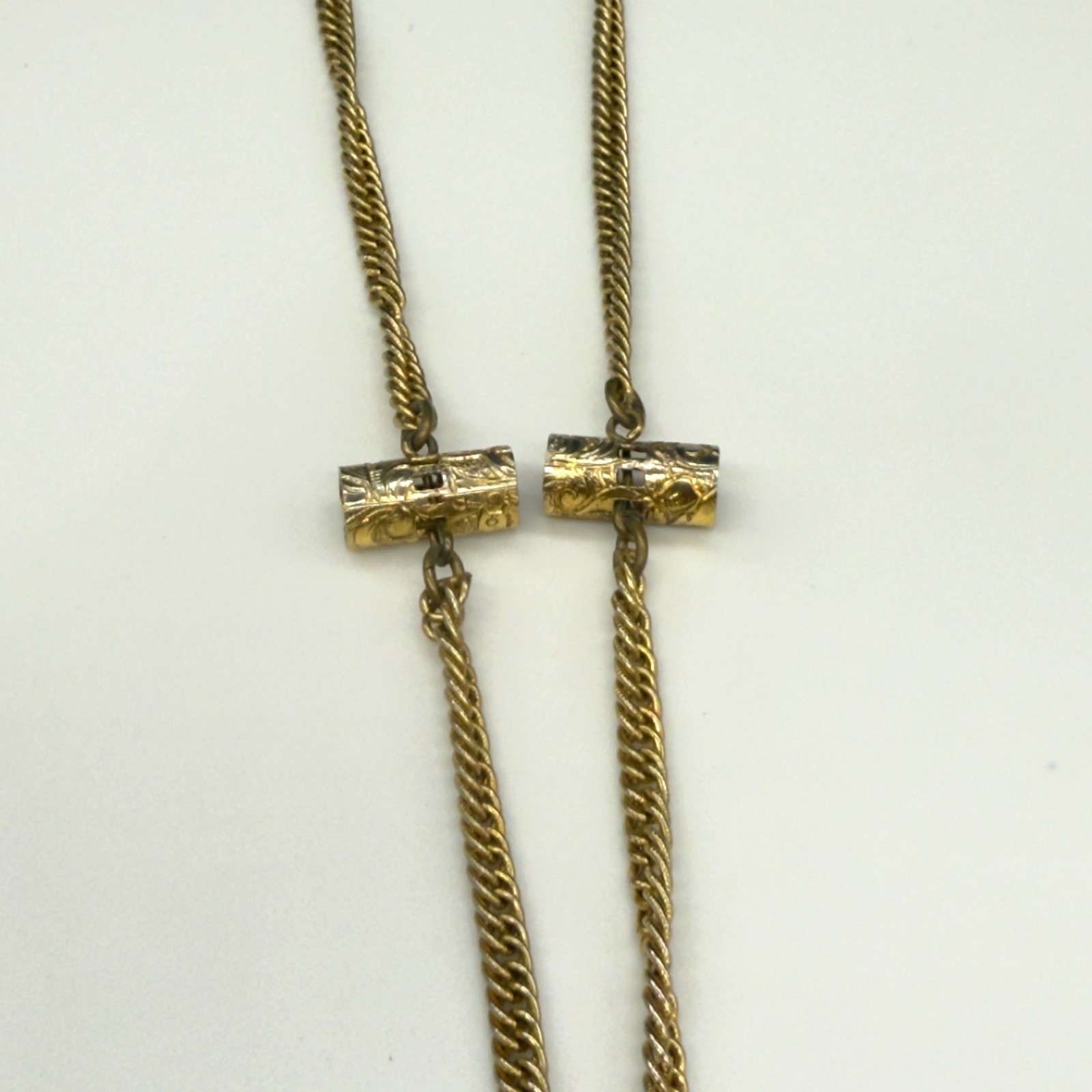 Vintage Freirich Necklace Decorative T Bars Gold Tone Chain 54 Inches