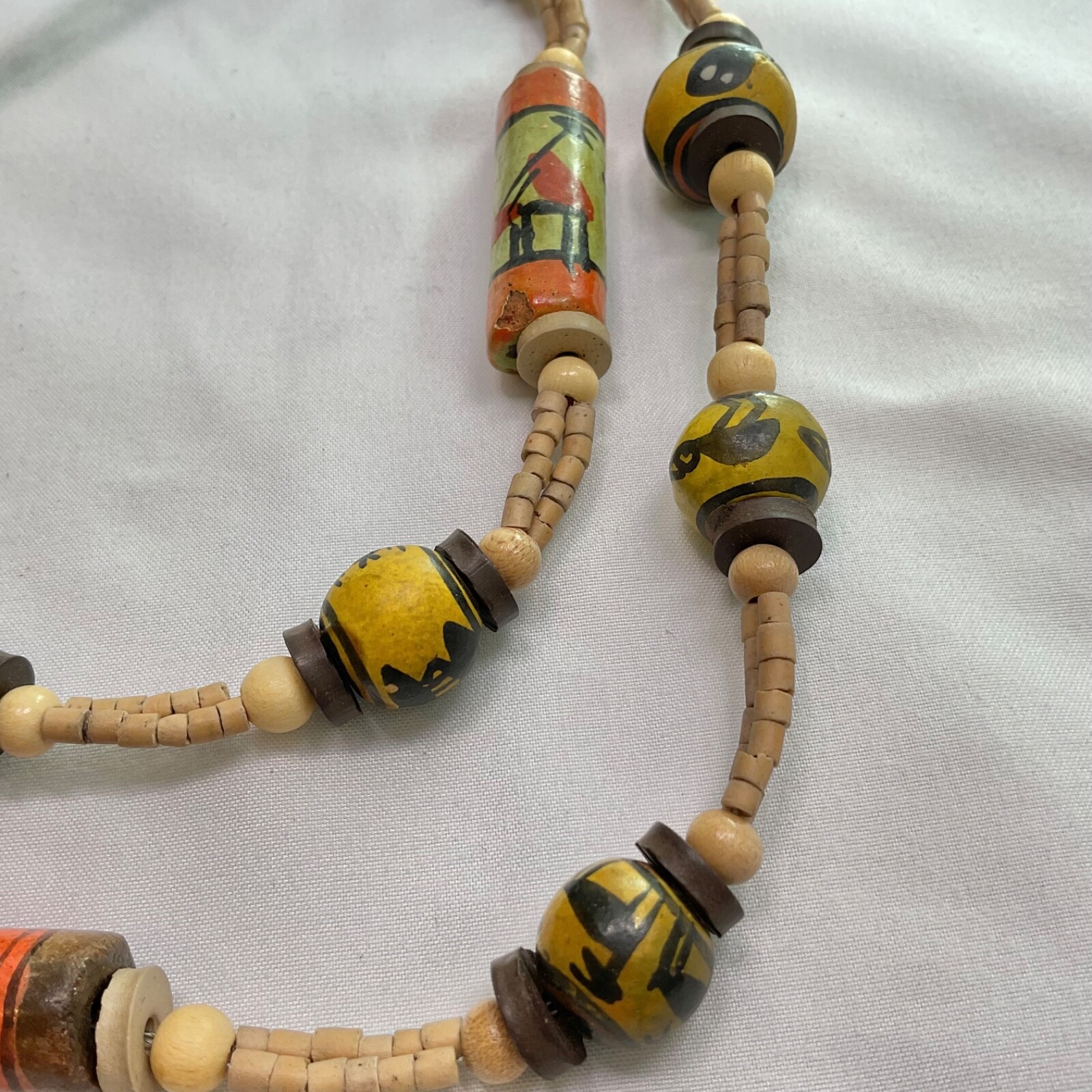 African Necklace Safari Animals Ceramic Painted Wood Bead Necklace 16”