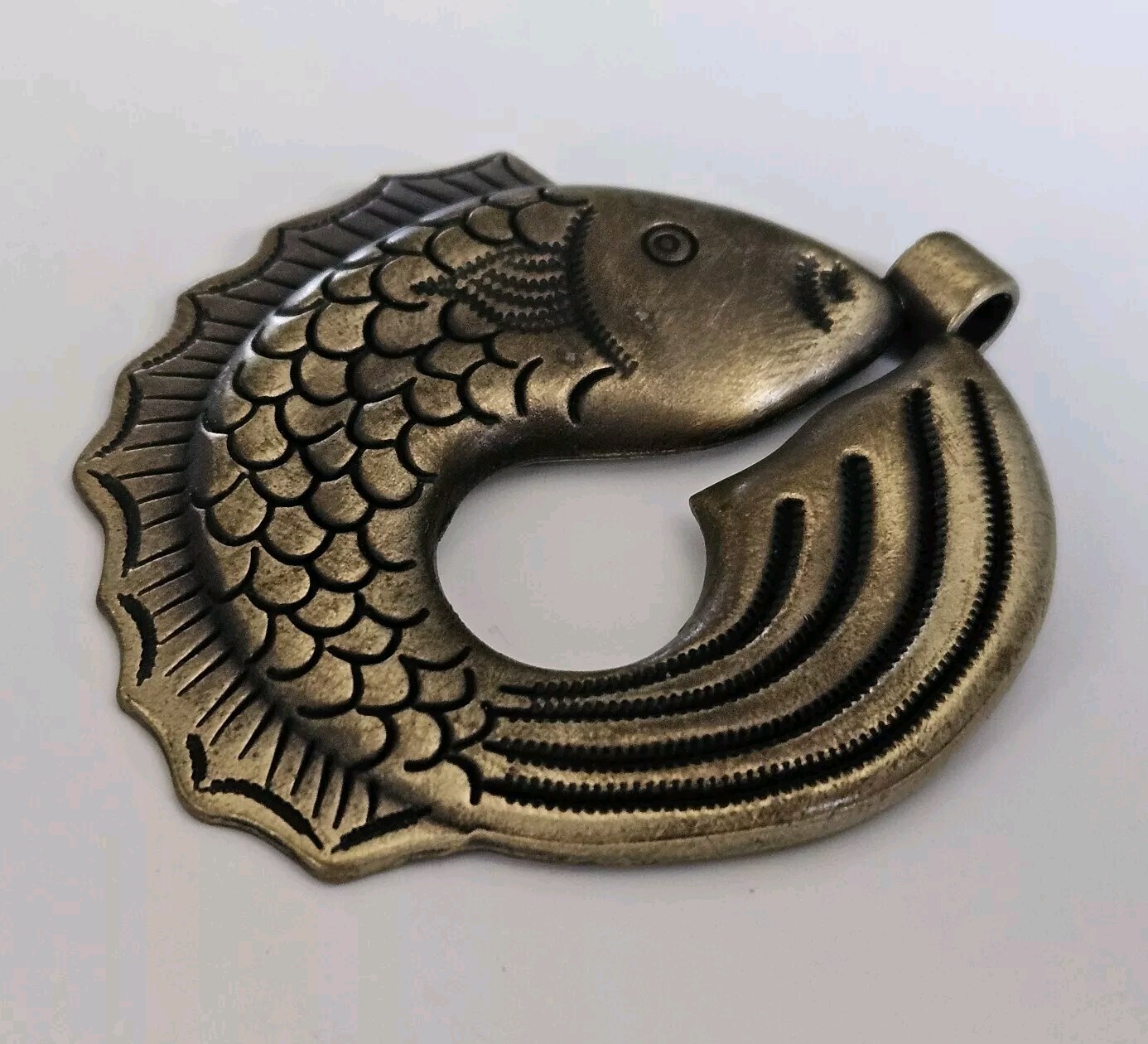 Vtg Bronze Color Fish Pendant For Necklace Luck 2″