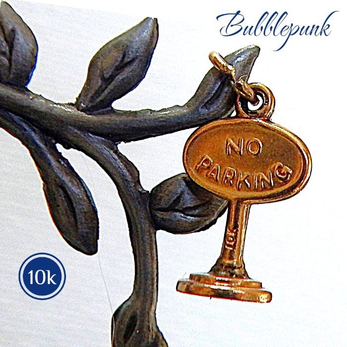 Vintage Solid 10k Gold Charm ~ NO PARKING Traffic Sign 1.0g ~ Estate D76
