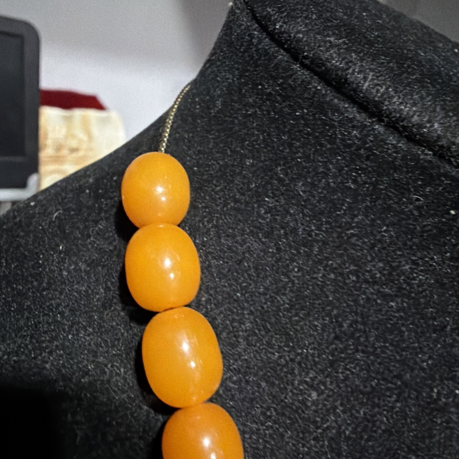 Vintage Butterscotch Bakelite Tested Graduating Beads 30” Gold Plate Necklace