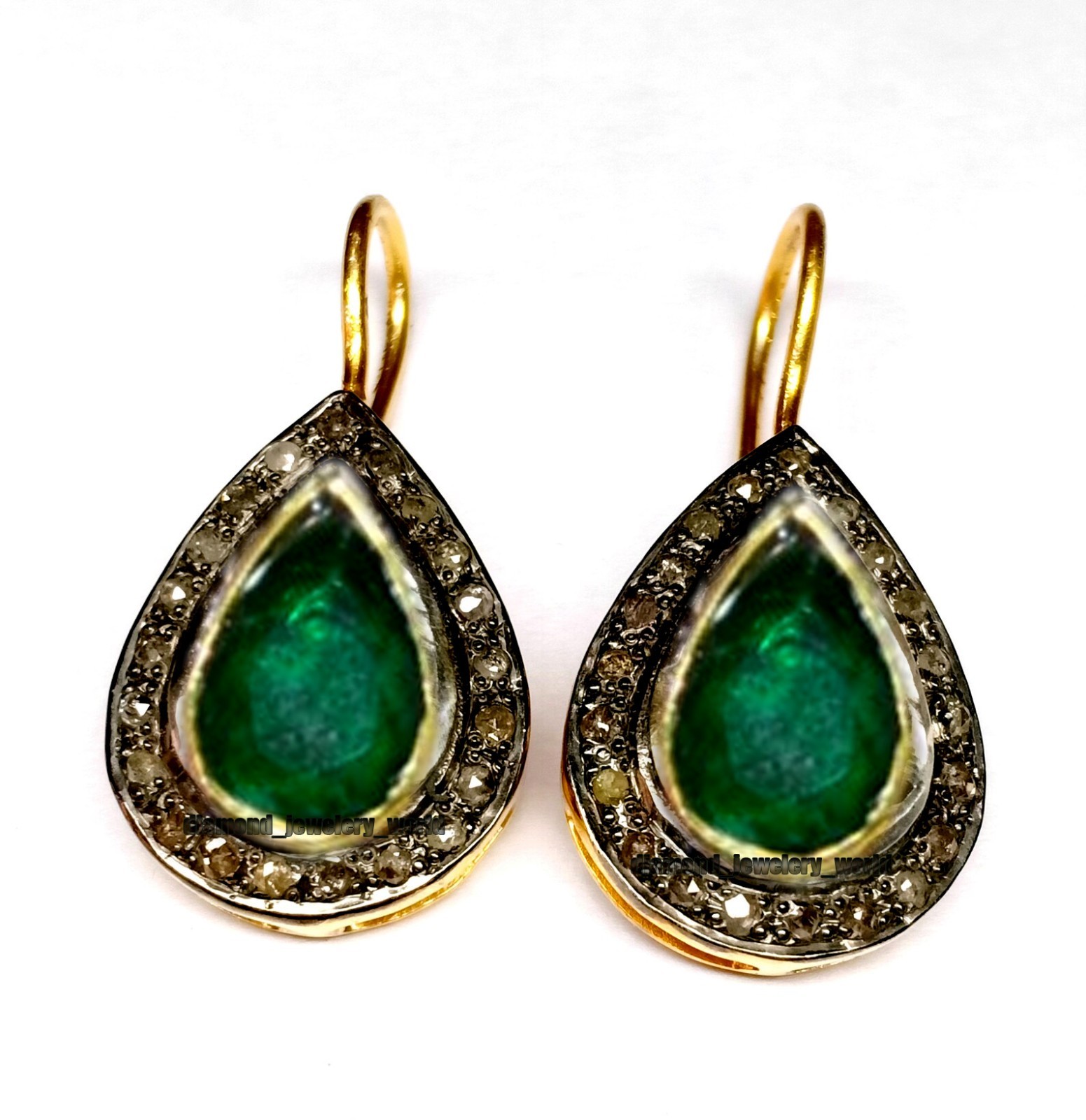 Stunning 1.03ctw Rose Cut Diamond Emerald Studded Silver Vintage Earring Jewelry