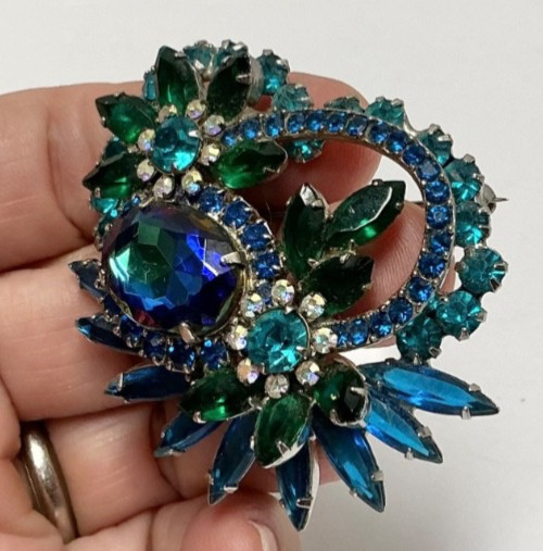 Vintage Juliana D & E Peacock Costume Jewelry Large Cupcake Brooch/Pin