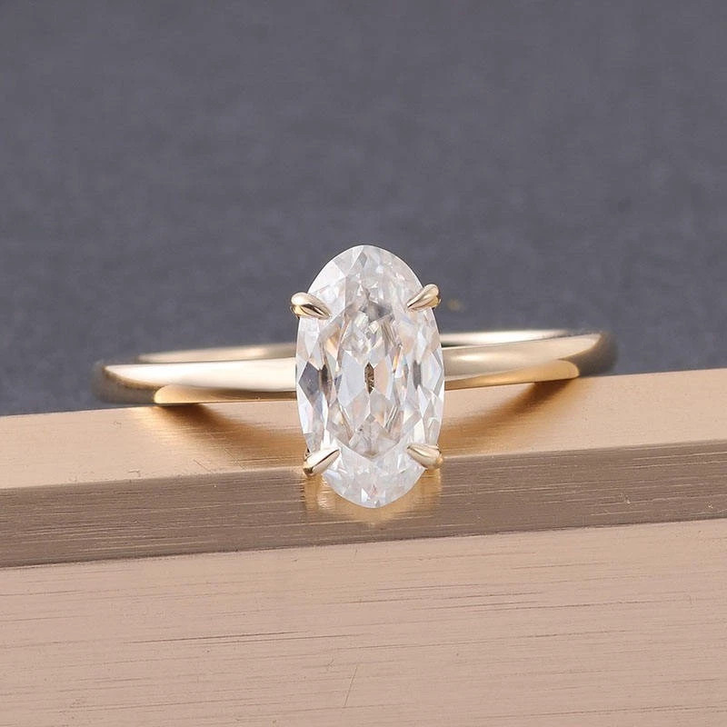 Party Wear Oval Shape 1.20CT White Moissanite With 10K Yellow Gold FN Women Ring