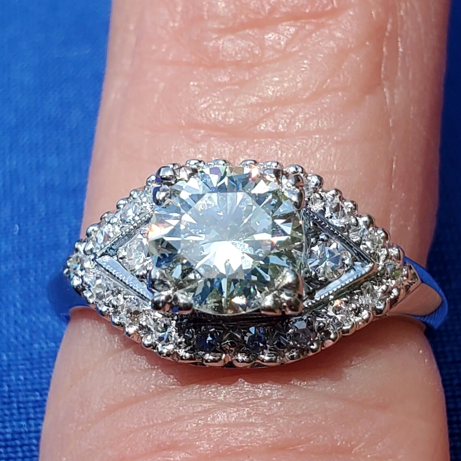 Original EARTH MINED DIAMOND Deco SOLID PLATINUM Engagement Ring & Wedding Band