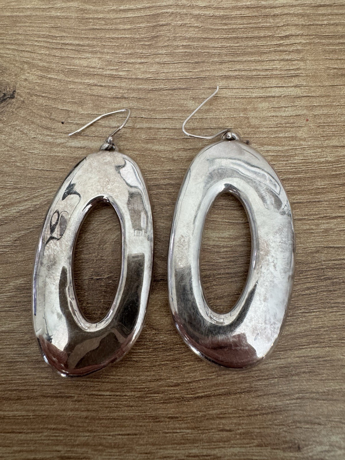 Vintage 925 Sterling Silver Open Oval Dangle Drop Hook Earrings 2.75in No Stone