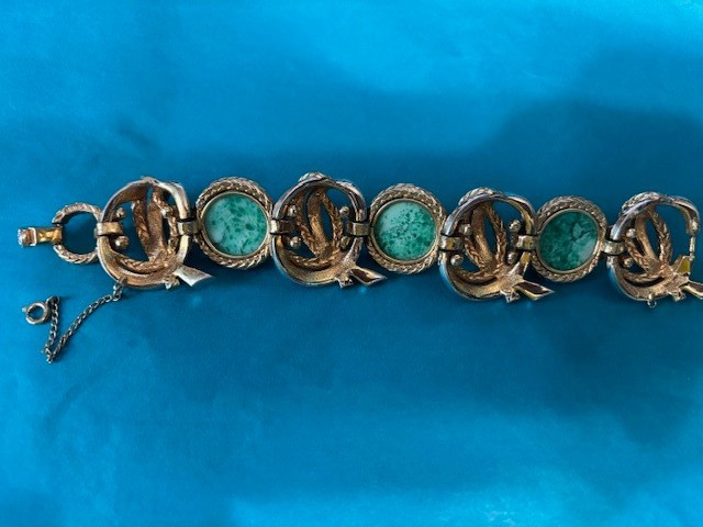 MARCEL BOUCHER TURQUOISE ART GLASS CABOCHONS & RHINESTONE BRACELET SIGNED/NUMBER