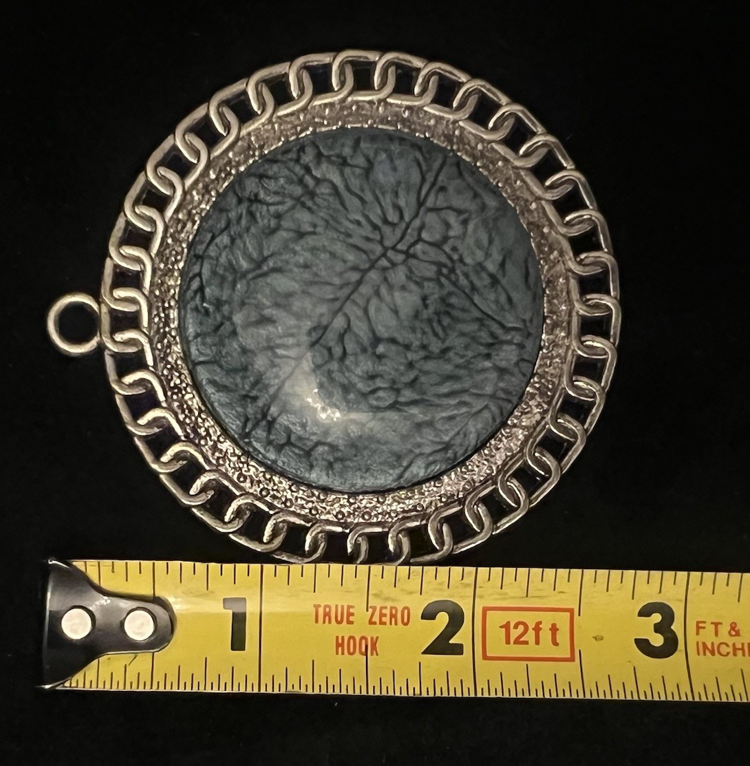Vintage Brutalist Abstract Pendant Silver Tone Dentridic Stone Look Medallion 3”