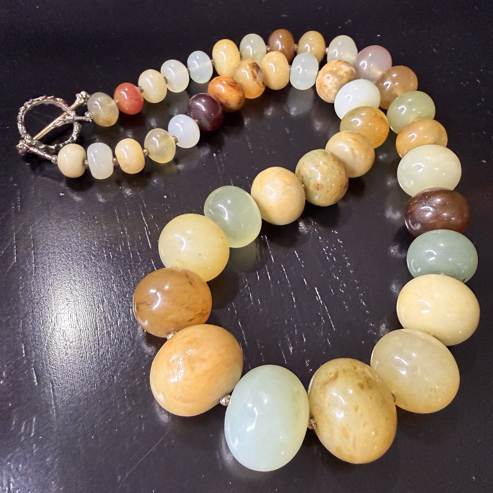 Vintage Multi Stone Beaded Necklace Large Polished Gemstone 19in