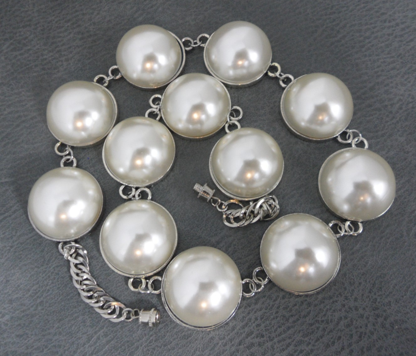 Georgian Riviere Necklace Domed Japanese Cultura Faux Pearl Cabochon Collar Vtg