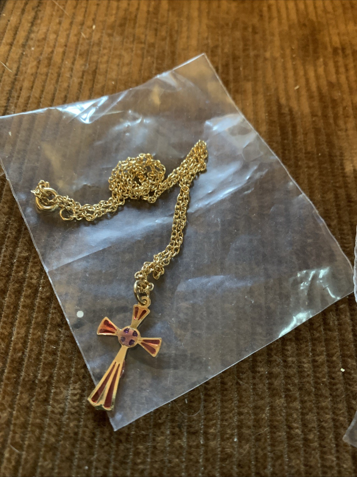 Vintage Attic Necklace Lot Find 2 Gold Crosses New Unused