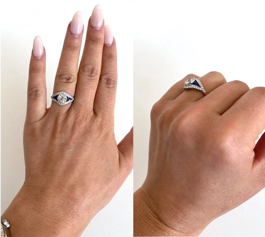 2Ct Art Deco Vintage Style Lab Created Diamond Engagement 14K White Gold FN Ring