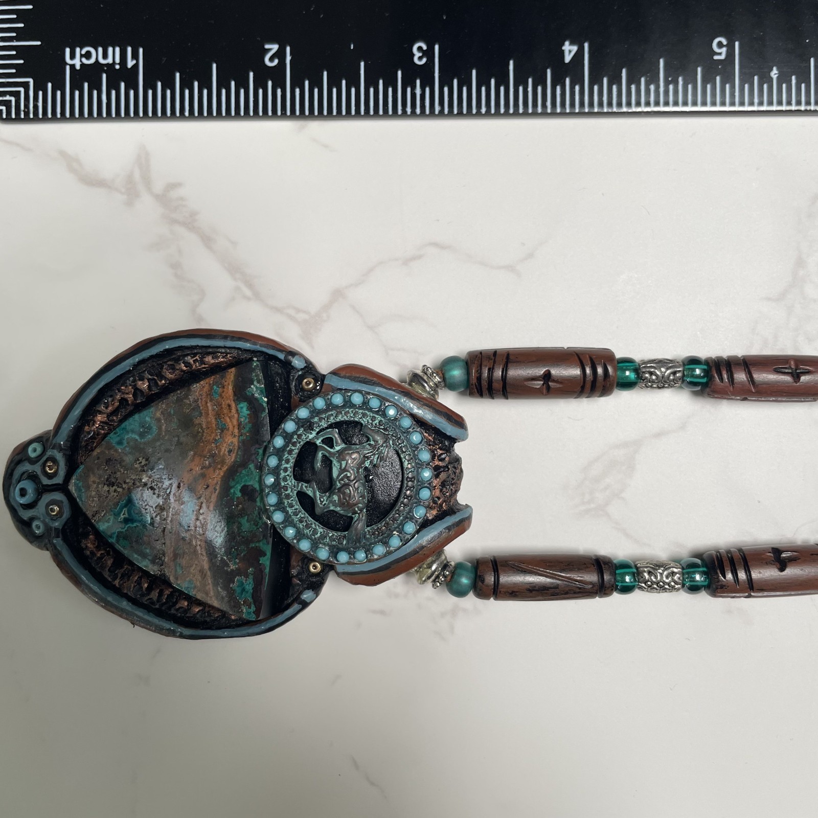 Boho Artisan Triangle Royston Turquoise w/Running Horse Turquoise beads Necklace