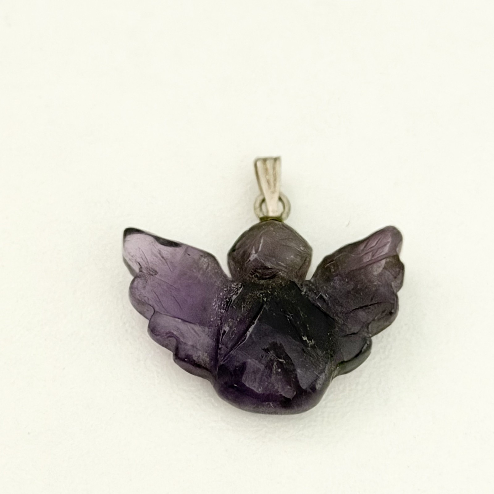 Genuine Amethyst Carved Guardian Angel Lucky Charm Pendant