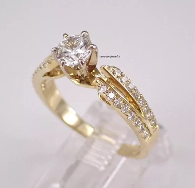 2Ct Round Cut Moissanite Women Solitaire Engagement Ring 14K Yellow Gold Plated