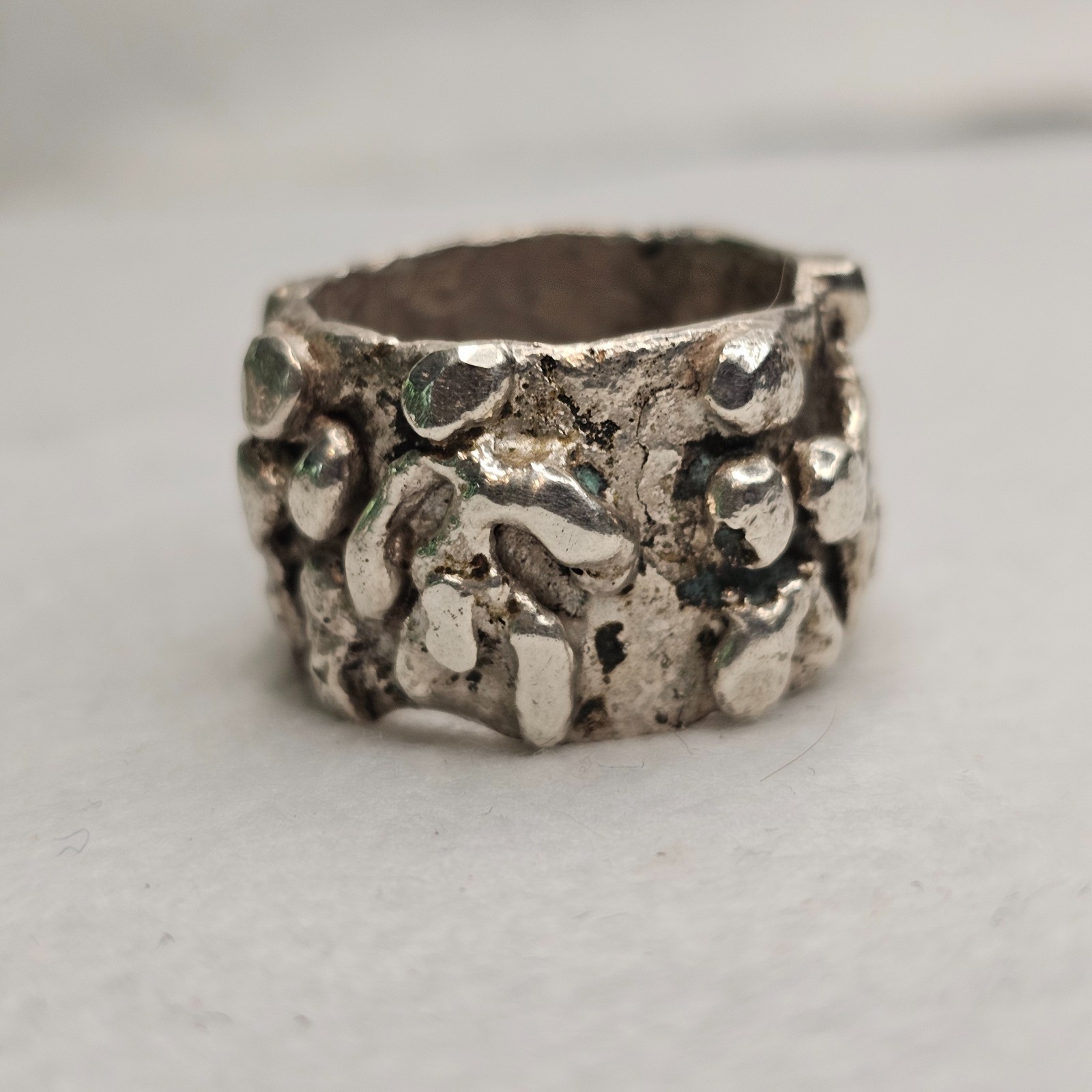 Vintage Brutalist Sterling Silver Abstract Figural Wide Band Ring Size 10 26.85g