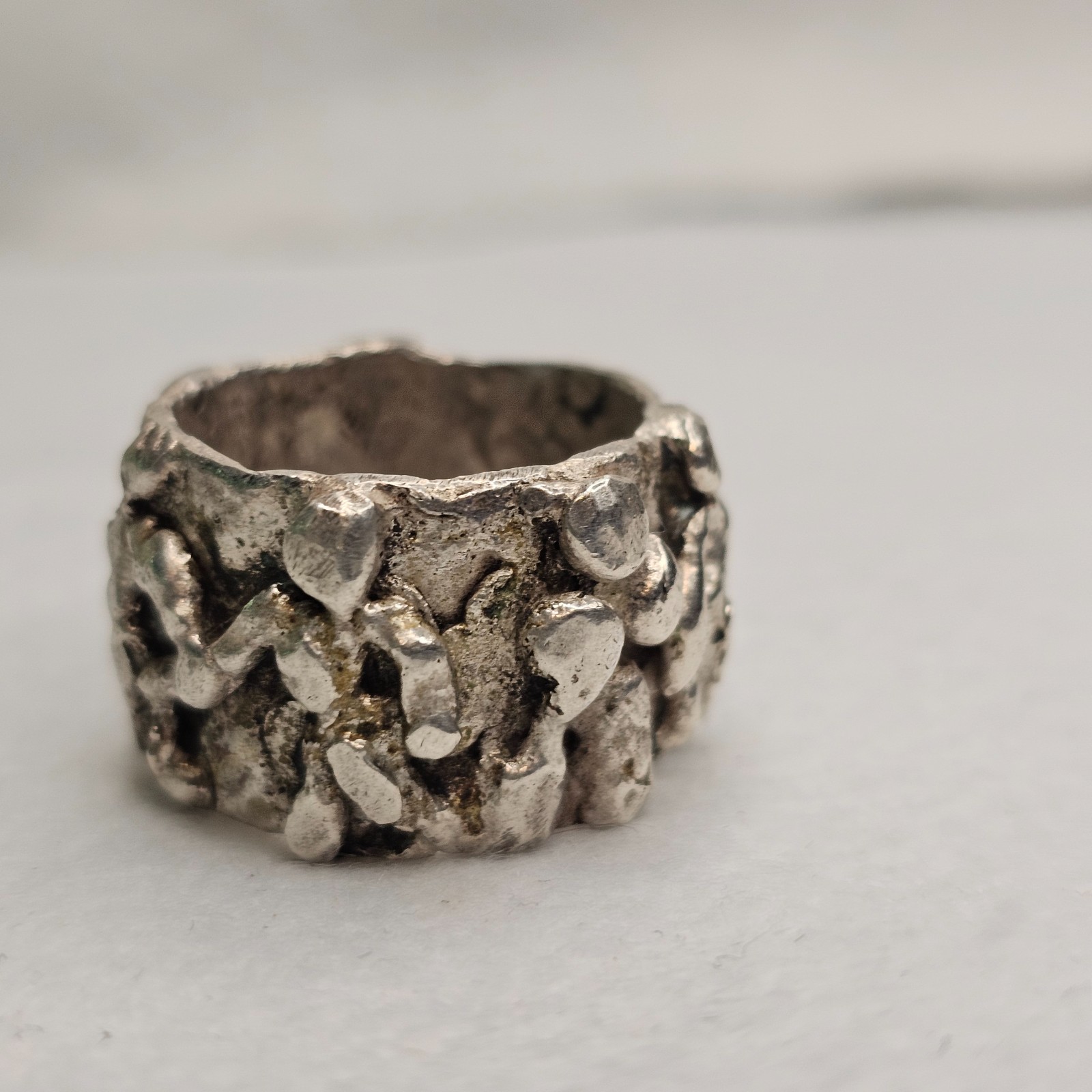 Vintage Brutalist Sterling Silver Abstract Figural Wide Band Ring Size 10 26.85g