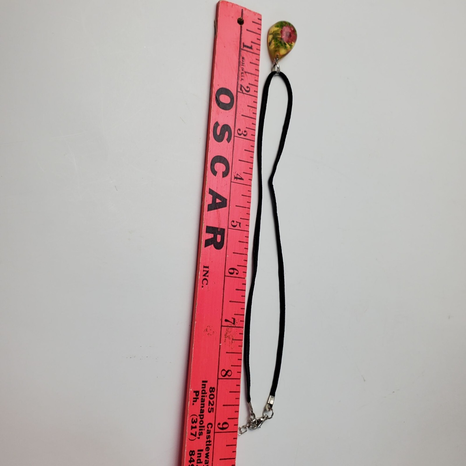 Vtg Acrylic Lucite Pink Flower Teardrop Pendant Necklace 18″ Black Cord