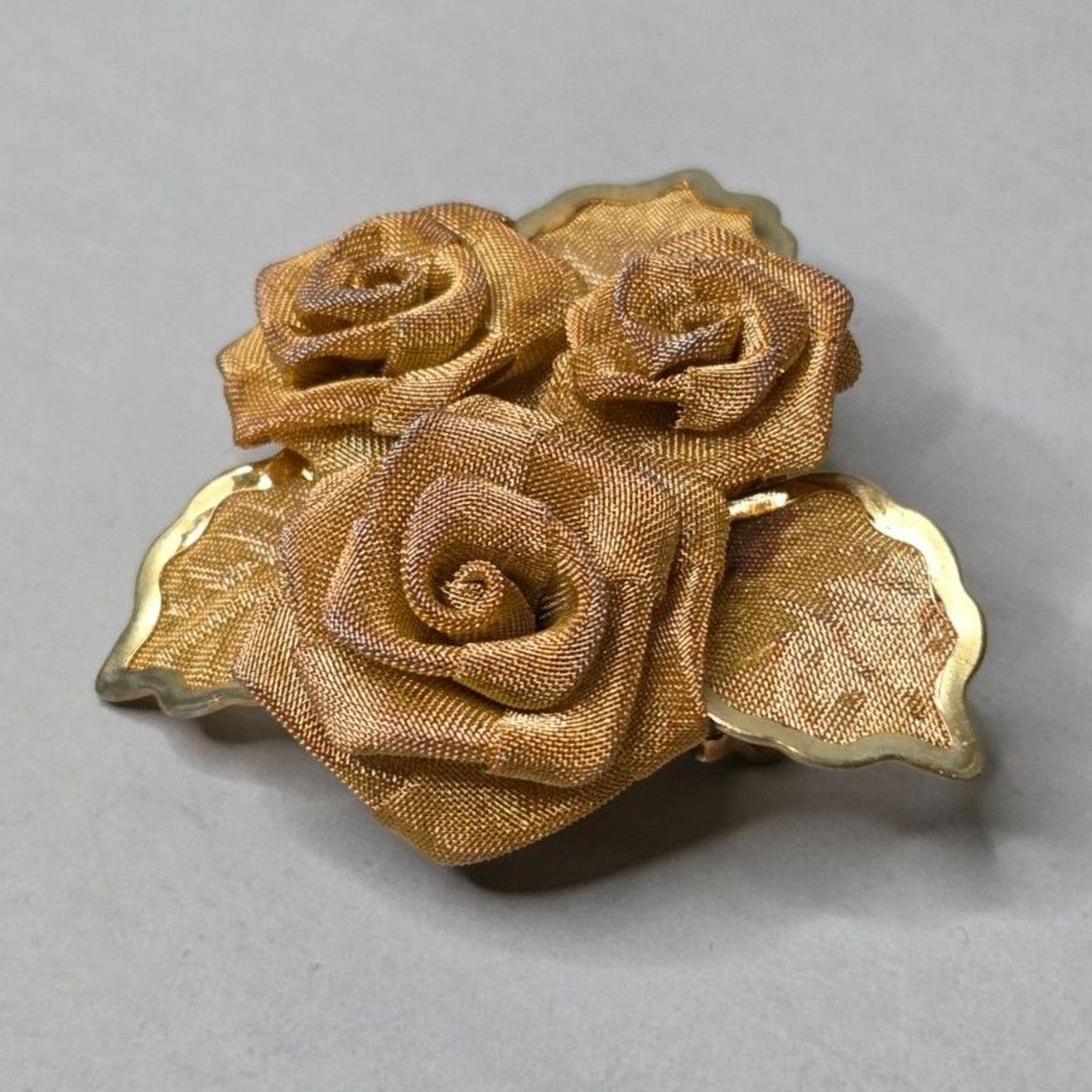 Vintage Mesh Tripe Rose Brooch