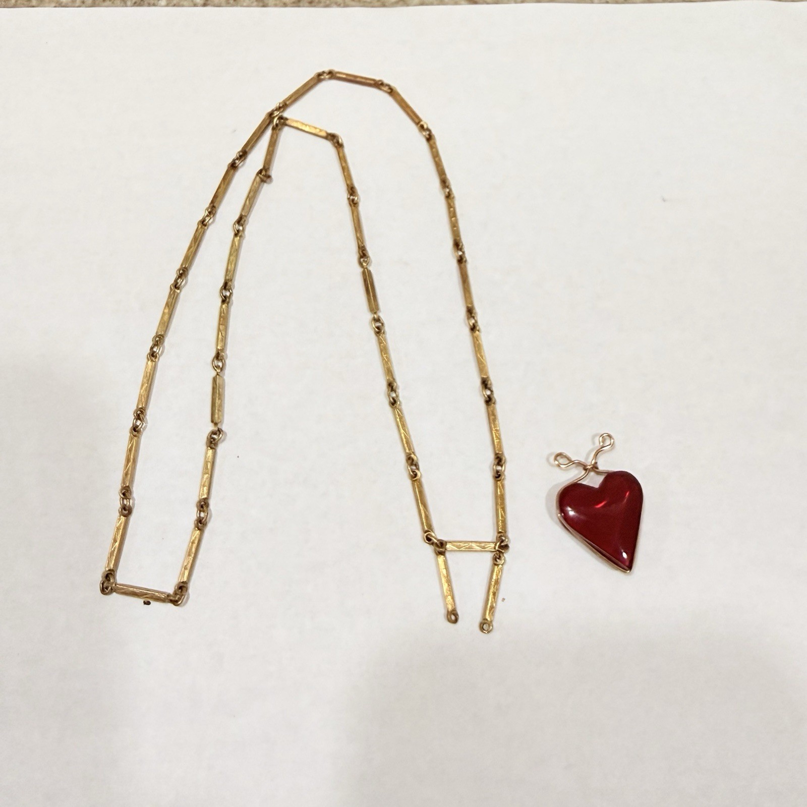 Antique Art Deco Gold Brass Tone Bar Link Long Chain Pendant Necklace