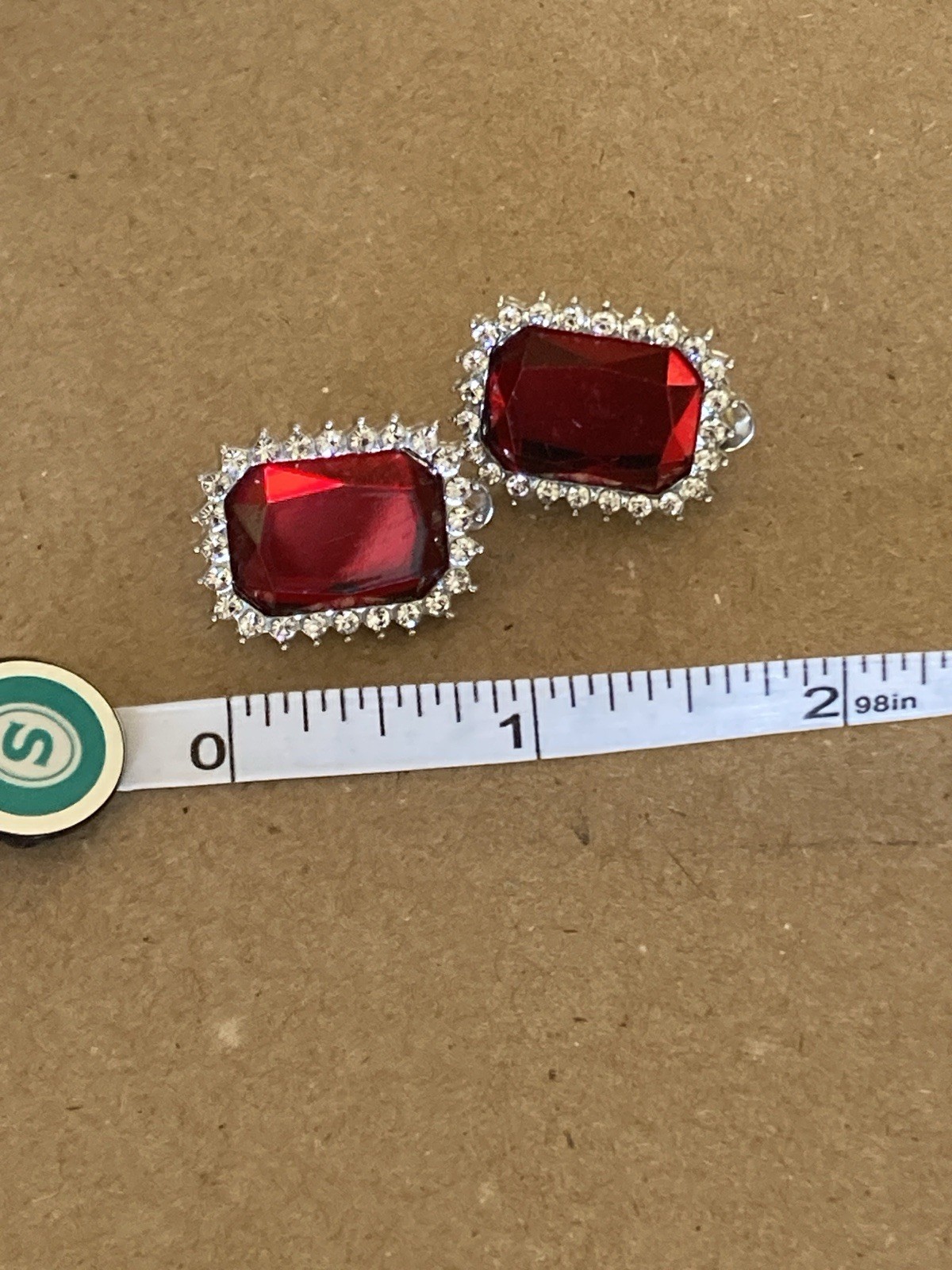 Vintage Red Stone “Halo Clip On Earrings