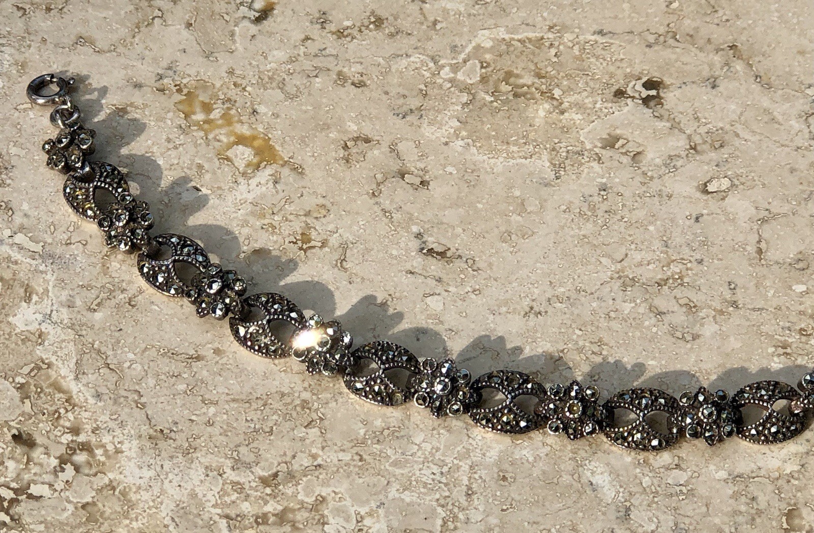 ✨VINTAGE Sterling Silver MARCASITE Floral 🌺Tennis Bracelet 🌟ESTATE Jewelry🌟