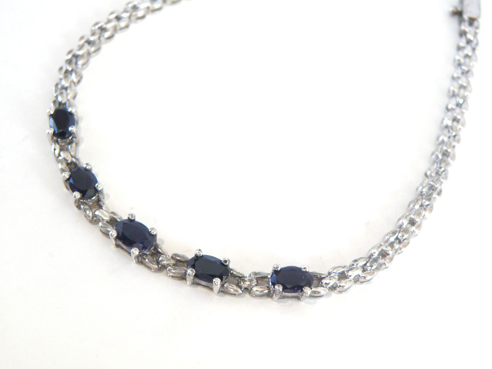 Vintage Sterling Silver 925 Natural Iolite Link Chain Tennis Bracelet Fits