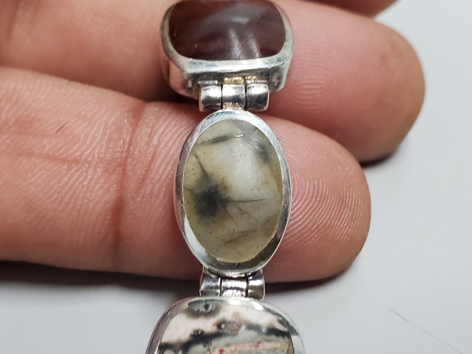 Vintage Red tiger’s eye & Ocean Jasper 925 Silver Bracelet Women 7″ 30g