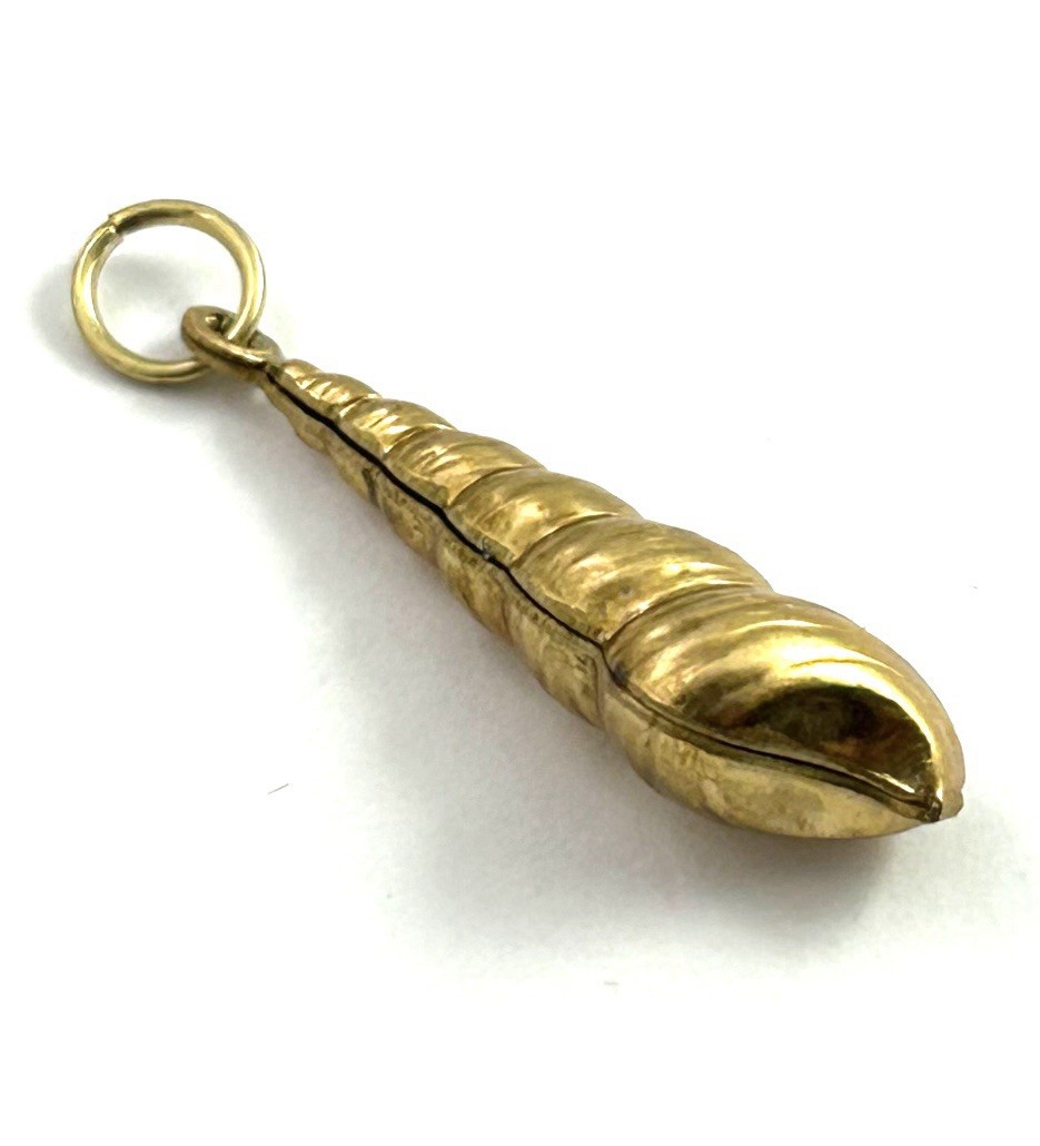 Vintage Brass Spiral Seashell Charm Puffy Shell Nautical Beach Pendant