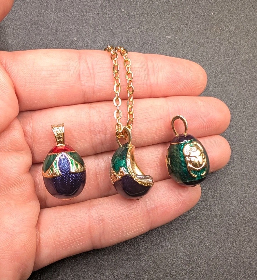 Vtg Edgar Berebi Limited Edition Egyptian Revival Eggs Boat Of Symbols Necklace