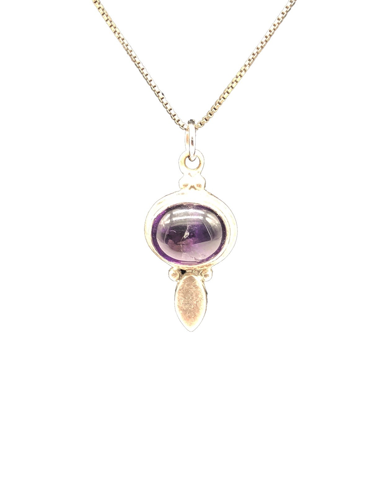 Sterling Silver Large Oval Purple Amethyst Vintage Pendant Necklace 26”