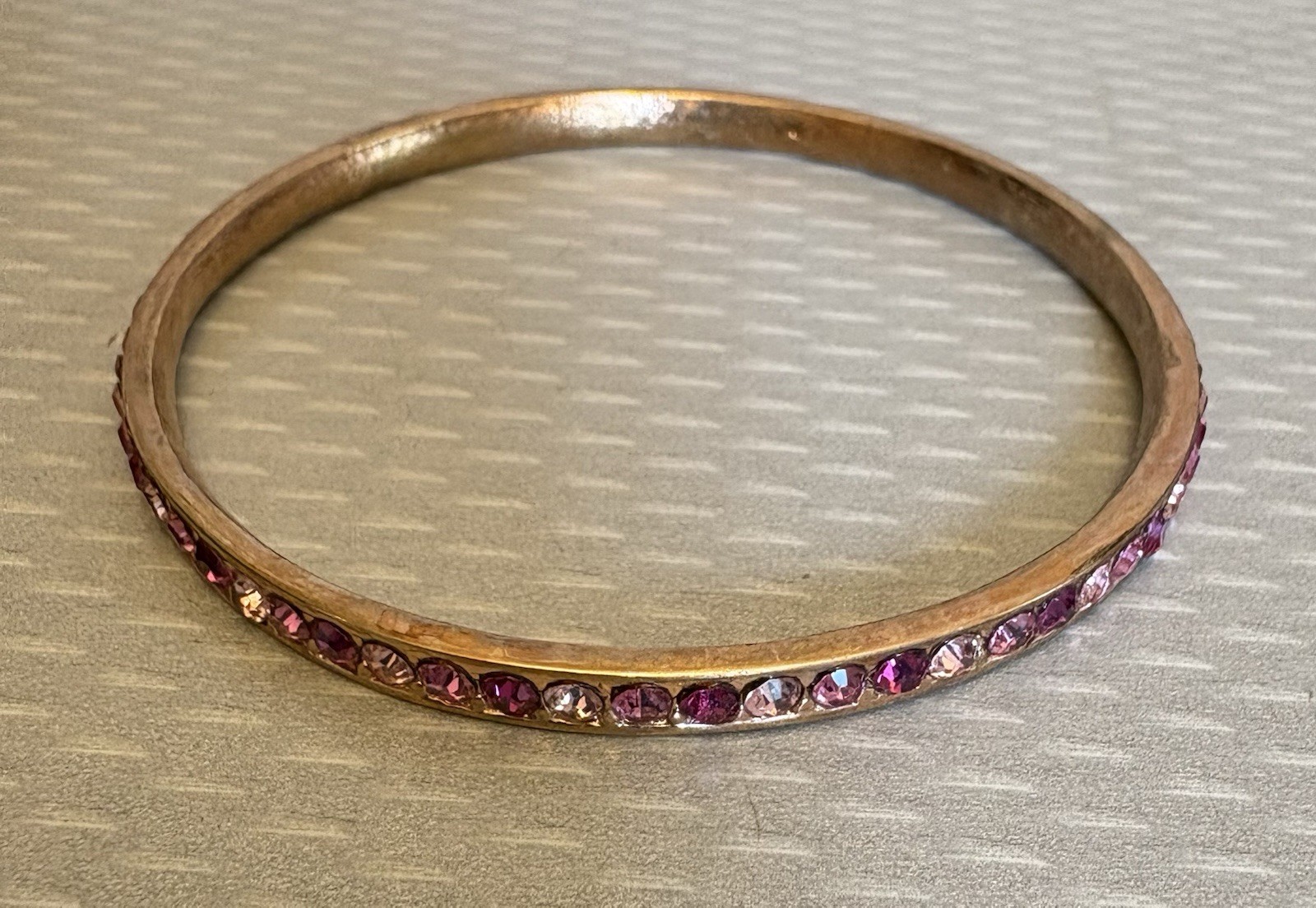 vintage Loran Pink Crystal Rhinestone Bangle Bracelet Designer Rose Gold Tone 8″