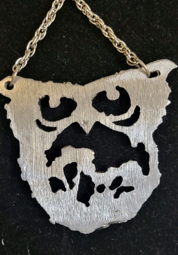 Vintage Brutalist Owl Abstract Pendant Necklace Silvertone