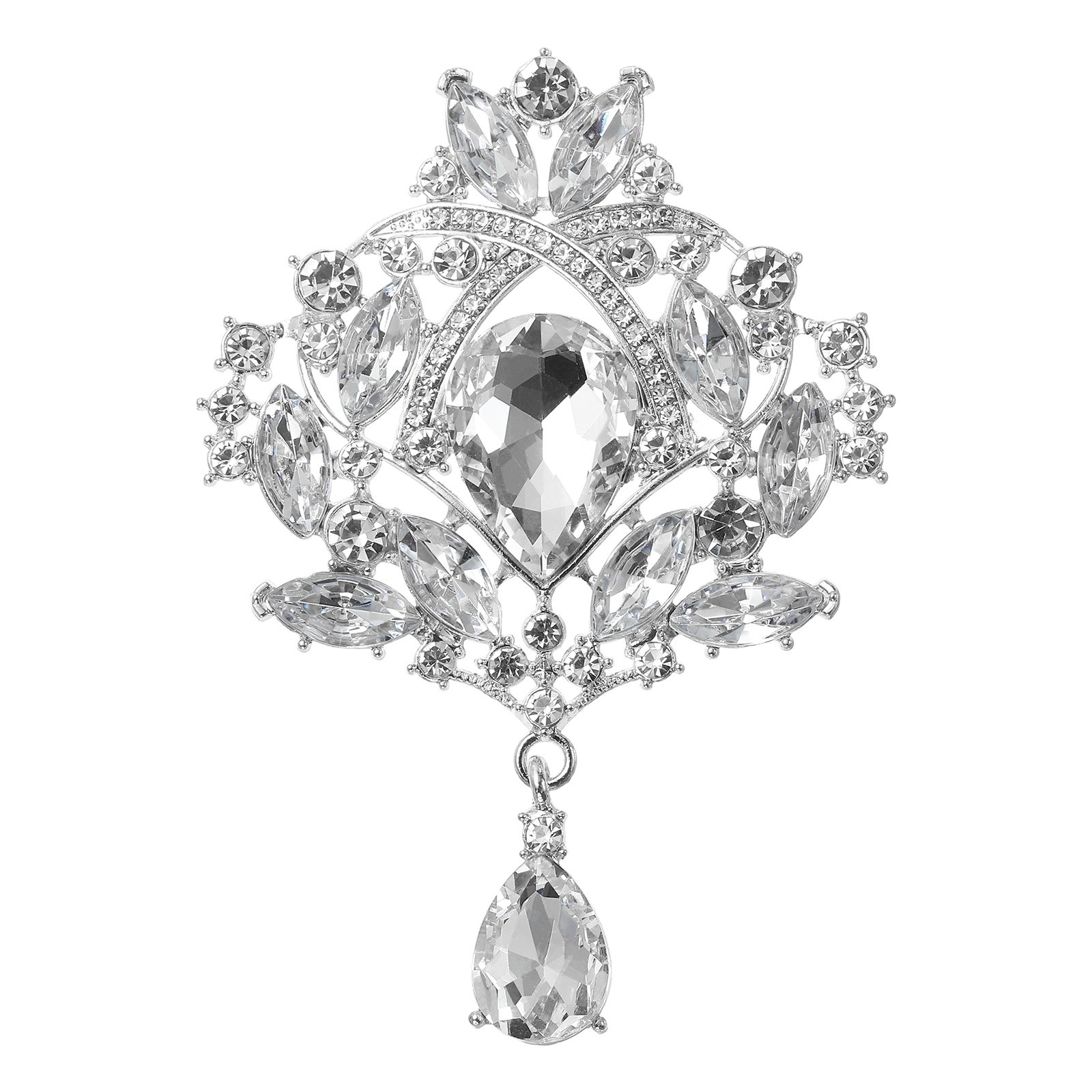 1 Pcs Large Rhinestone Brooch for Women, Silver(3.5×2.5 Inch)