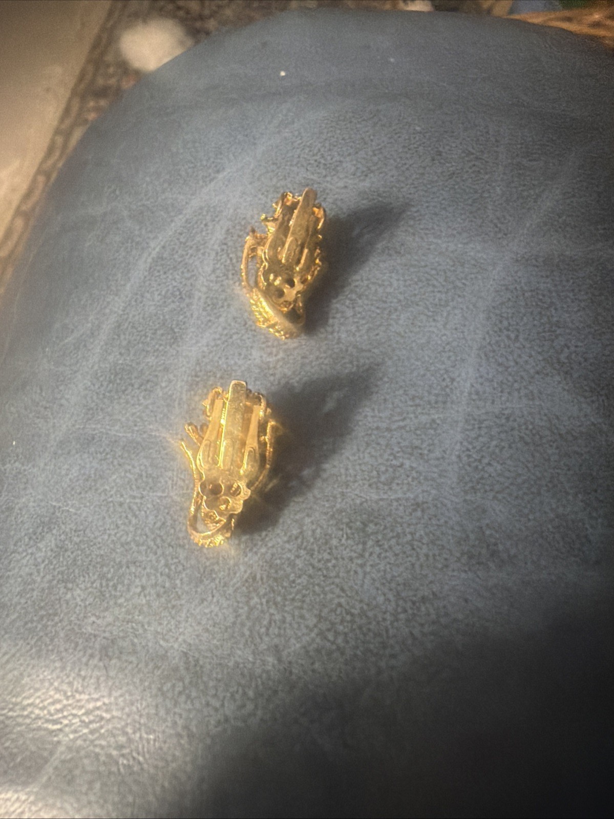 Green Rhinestone flower Cluster Clip On Gold Tone Earrings