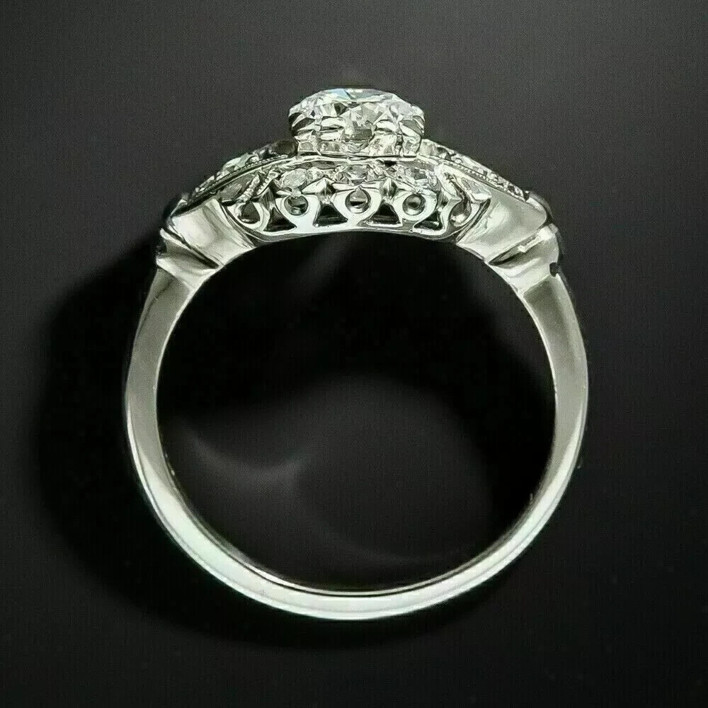 2.4Ct Art Deco Style Round Lab Created Diamond Engagement 14K White Gold FN Ring