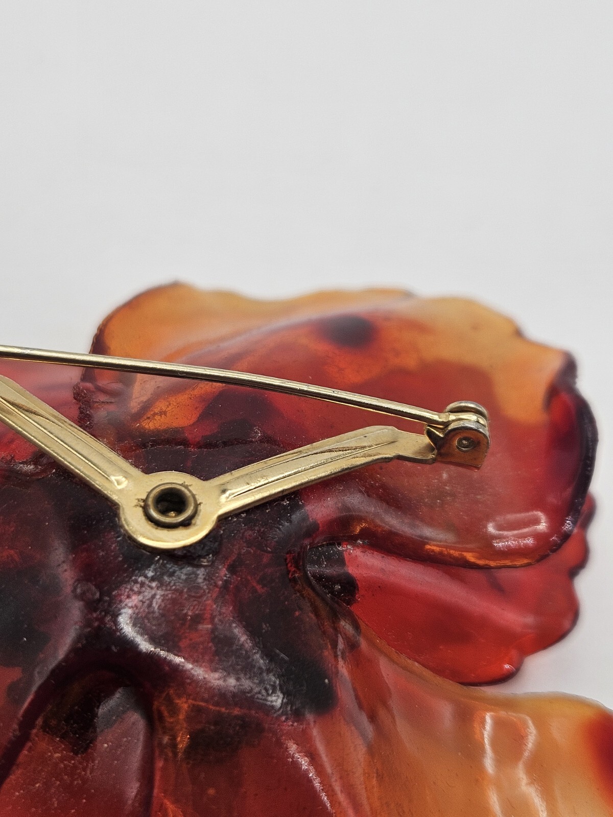 Vintage Orange Lucite Acetate Acrylic Topaz Rhinestone Flower Brooch Pin