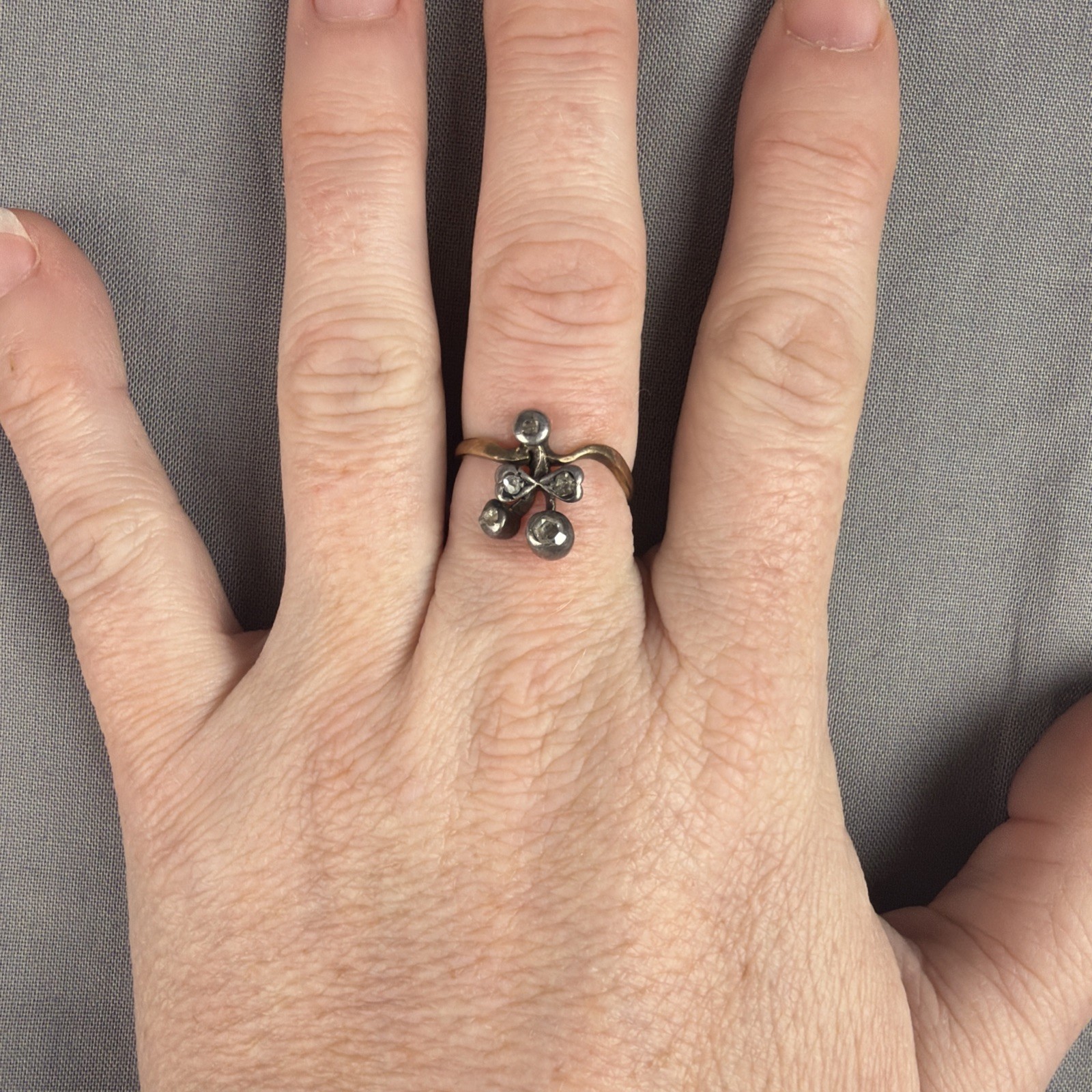 Antique 5 Rose Cut Diamond Ring 10ct Gold Old Family Stone Handmade 1880-1920