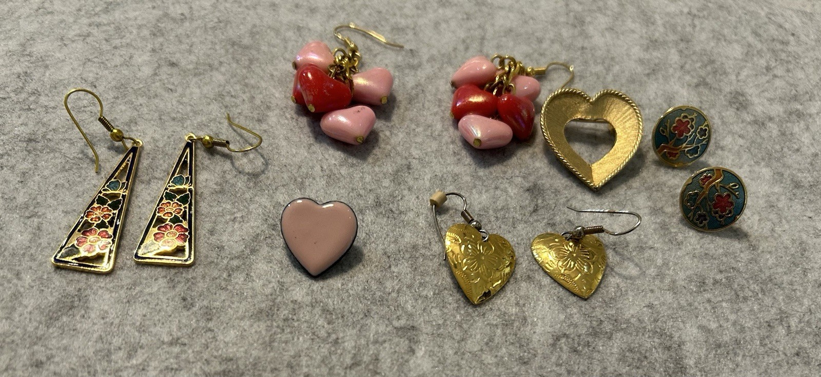6 Mixed Lot Fashion Jewelry Earrings Pendant Brooch Metal No Stone Gold Pink#30