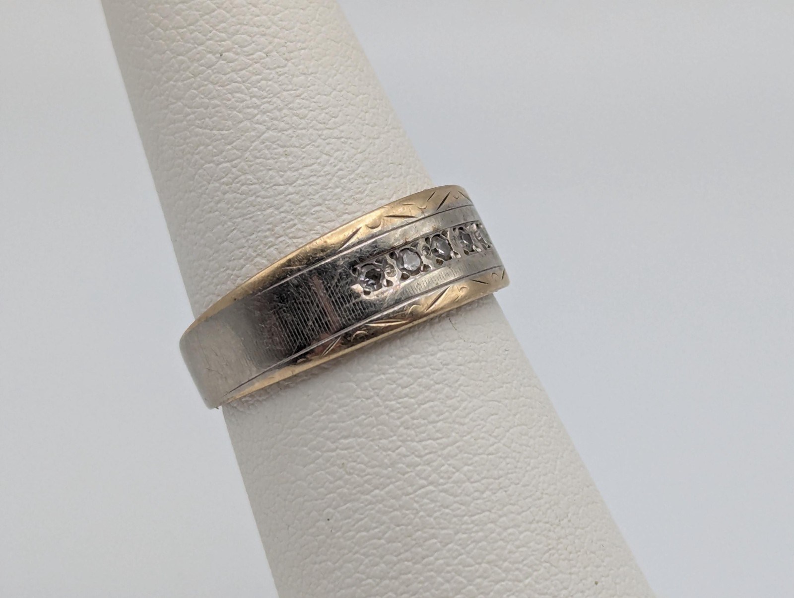 14k Multi Gold Diamond Wedding 6.4 mm Band White Gold Anniversary Ring