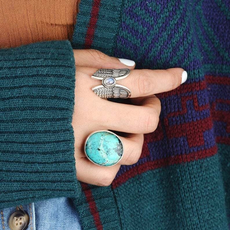 Elongated Christmas Ring 925 Silver plated Aesthetic Old Victorian Vintage Ring
