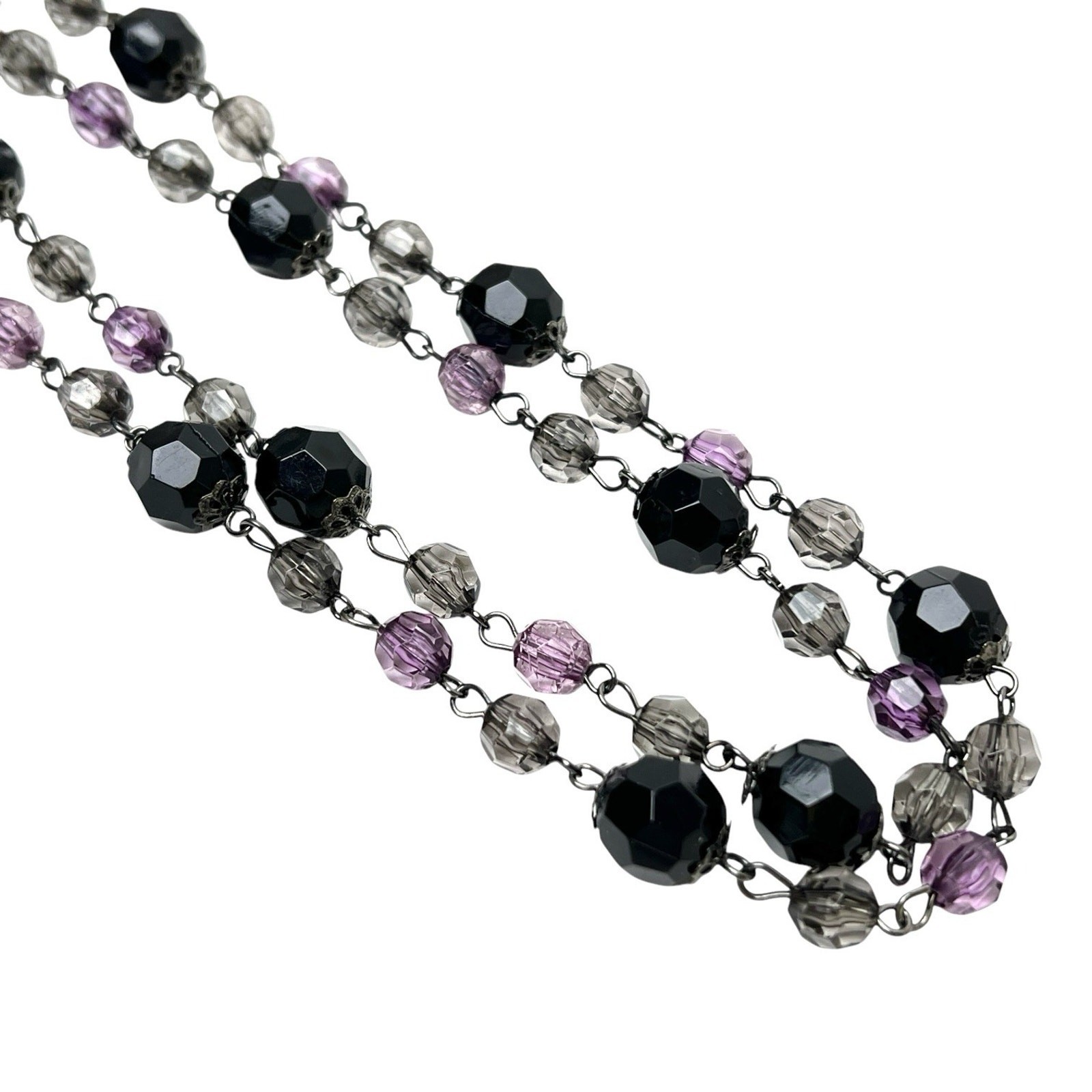Rhinestone Necklaces Lot 2 Translucent Purple Black Faceted Sparkly Beaded Long