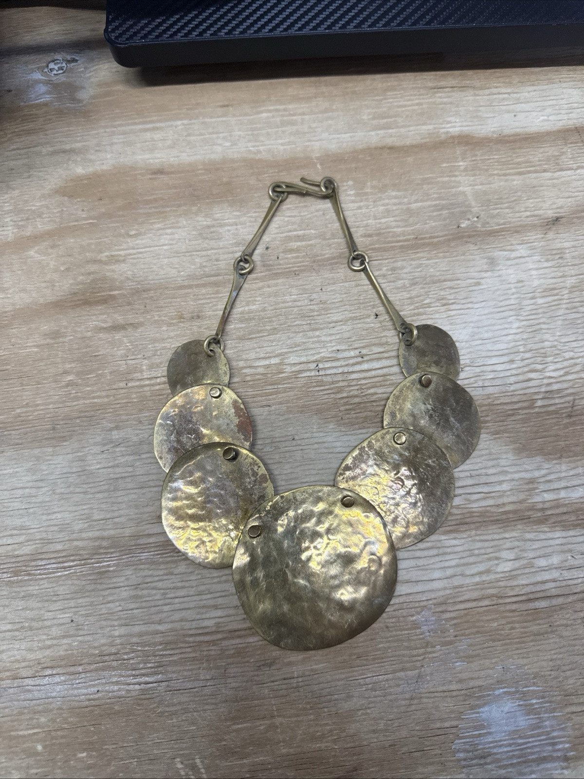 Vtg 1984 RARE Joseph Boris Handmade Brutalist Brass Necklace